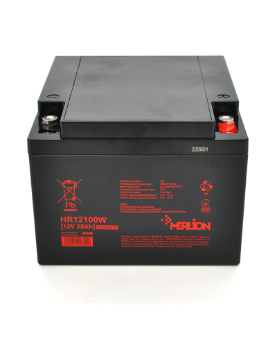 Аккумуляторная батарея MERLION HR12100W, 12V 28Ah Black ( 166 х 175 х 125 (125) ), 7.7 kg