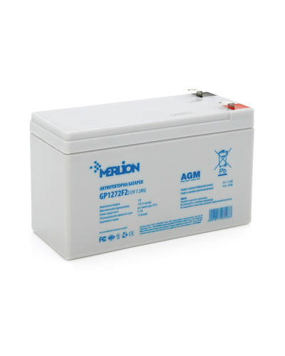 Аккумуляторная батарея MERLION AGM GP1272F2 12 V 7,2 Ah ( 150 x 65 x 95 (100) ), 1.9 kg White Q10