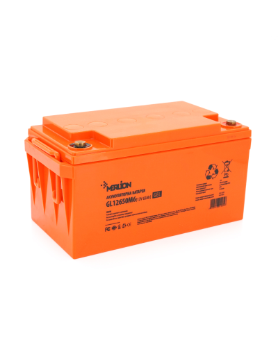 Аккумуляторная батарея MERLION GL12650M6 12 V 65 Ah (348 x 168 x 178), 18.6 kg Orange Q1/48