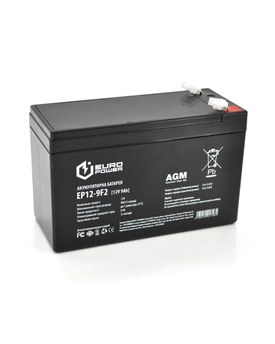 Аккумуляторная батарея EUROPOWER AGM EP12-9F2 12 V 9Ah ( 150 x 65 x 95 (100) ), 2.2 kg Black Q10