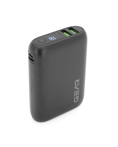 PowerBank GEAR 10000mAh PD22.5W Display, 1*Type-C, 2*USB-A + 1*microUSB, Total Output 5V-3A, Black