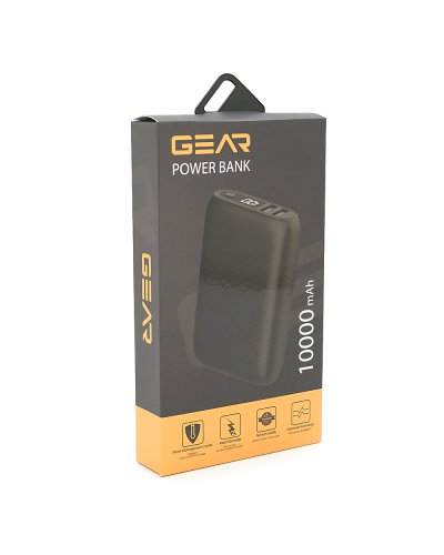 PowerBank GEAR 10000mAh PD22.5W Display, 1*Type-C, 2*USB-A + 1*microUSB, Total Output 5V-3A, Black