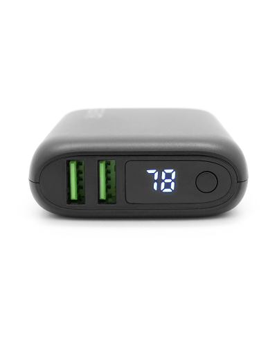 PowerBank GEAR 10000mAh PD22.5W Display, 1*Type-C, 2*USB-A + 1*microUSB, Total Output 5V-3A, Black