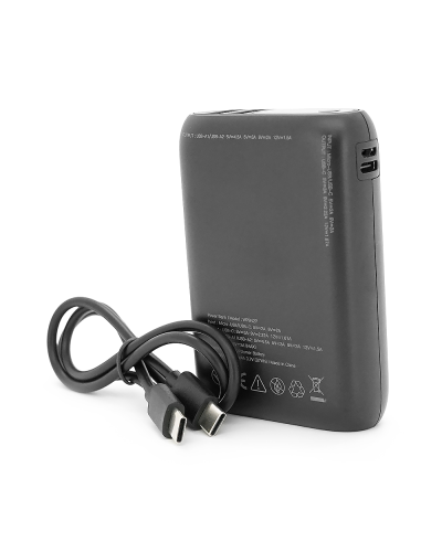 PowerBank GEAR 10000mAh PD22.5W Display, 1*Type-C, 2*USB-A + 1*microUSB, Total Output 5V-3A, Black