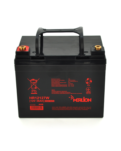 Аккумуляторная батарея MERLION HR12127W, 12V 36Ah Black ( 195 х 130 х 155 (167) ), 9.75 kg