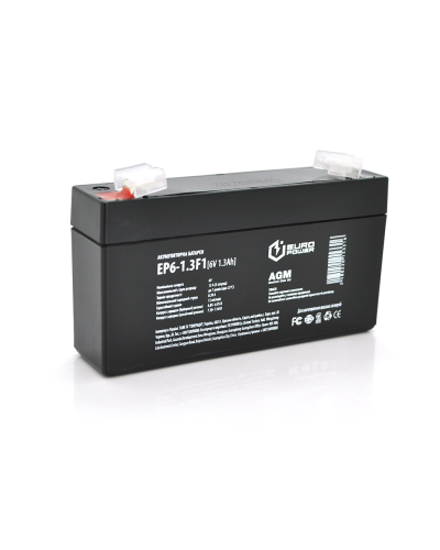 Аккумуляторная батарея EUROPOWER AGM EP6-1.3F1 6 V 1.3 Ah ( 95 x 25 x 50 (55) ), 0.25 kg Black Q40