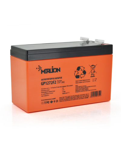 Аккумуляторная батарея MERLION AGM GP1272F2 PREMIUM 12 V 7,2 Ah ( 150 x 65 x 95 (100) ), 2.1 kg Orange Q10/420
