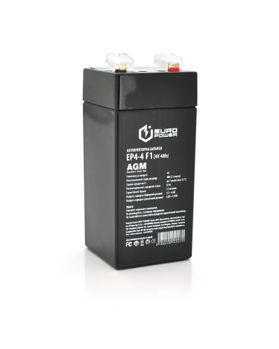 Аккумуляторная батарея EUROPOWER AGM EP4-4F1 4 V 4 Ah ( 47 x 47 x 100 (105) ), 0.44 kg Black Q30/2160