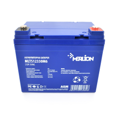 Аккумуляторная батарея MERLION FOR TESLA AGM MLTS12330M6 12 V 33 Ah ( 195 x 130 x 155 (165) ), 11.8 kg Blue Q1