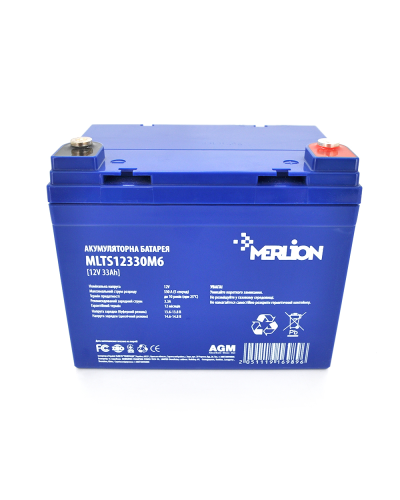 Аккумуляторная батарея MERLION FOR TESLA AGM MLTS12330M6 12 V 33 Ah ( 195 x 130 x 155 (165) ), 11.8 kg Blue Q1