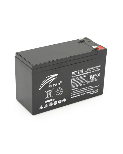 Аккумуляторная батарея AGM RITAR RT1280, Black Case, 12V 8.0Ah ( 151 х 65 х 94 (100) ), 2.16 kg Q10