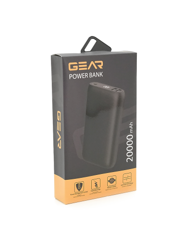 PowerBank GEAR 20000mAh PD22.5W Display, 1*Type-C, 2*USB-A + 1*micro USB, Total Output 5V-3A, Black