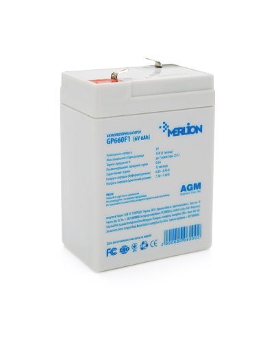 Аккумуляторная батарея MERLION AGM GP660F1 6 V 6Ah (70 x 47 x 100 (105)), 1.00 kg, Grey, Q20