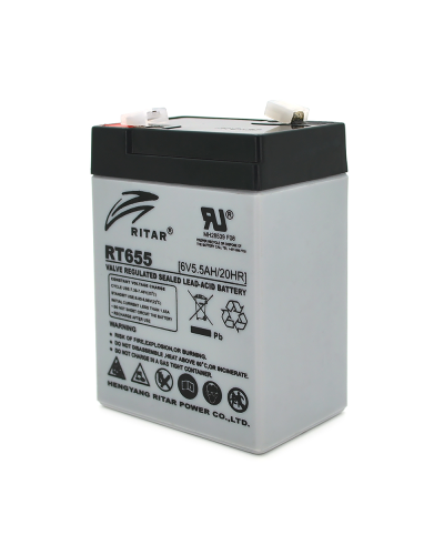 Аккумуляторная батарея AGM RITAR RT655, Gray Case, 6V 5.5Ah ( 70х47х99 (105) ), 0.72 kg Q20