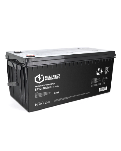 Аккумуляторная батарея EUROPOWER AGM EP12-200M8 12V 200Ah ( 522 x 240 x 219), 57.5 kg Black Q1/18
