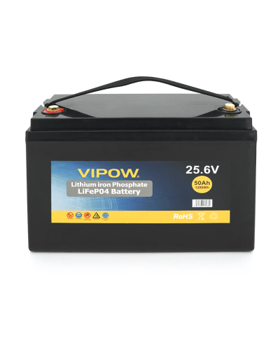 Аккумуляторная батарея Vipow LiFePO4 25,6V 50Ah со встроенной ВМS платой 40A (330*175*220), 10,3kg