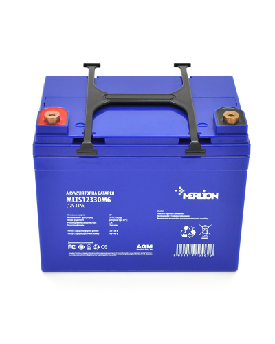 Аккумуляторная батарея MERLION EURO AGM MLTS12330M6 12 V 33 Ah ( 195 x 130 x 155 (165) ), 9.7 kg Blue ( слева), Q1