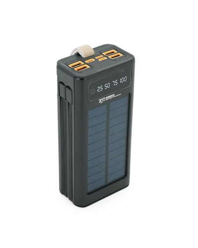 Powerbank 7GO GPW-09 30000mAh, Solar, 22.5W, Li-pol, LCD Display, Вход:Type-C, Выходы: 2xUSB Type-C, 4xUSB Type-A, кабеля T-C/Ligh, 0,70, Black, Box