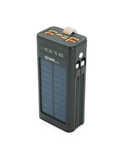 Powerbank 7GO GPW-09 30000mAh, Solar, 22.5W, Li-pol, LCD Display, Вход:Type-C, Выходы: 2xUSB Type-C, 4xUSB Type-A, кабеля T-C/Ligh, 0,70, Black, Box