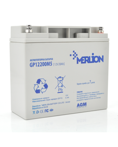 Аккумуляторная батарея MERLION AGM GP12200M5 12 V 20 Ah ( 181 x 76 x 166 (168) ), 5.4 kg Q4/192