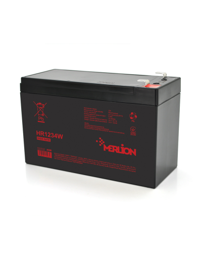 Аккумуляторная батарея MERLION HR1234W, 12V 9,5Ah ( 151 х 65 х 94 (100) ), 2.53 kg Black Q10/420