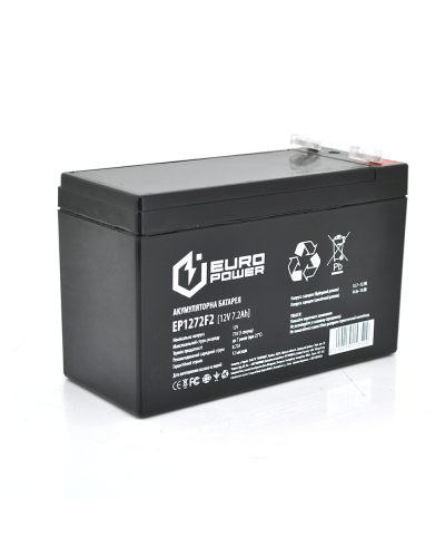 Аккумуляторная батарея EUROPOWER AGM EP12-7.2F2 12 V 7,2 Ah ( 150 x 65 x 95 (100) ), 1.8 kg Black Q10