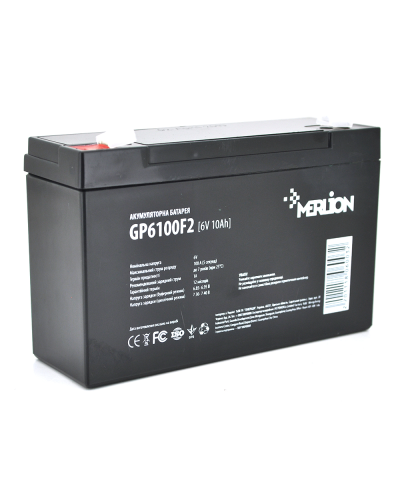 Аккумуляторная батарея MERLION AGM GP6100F2 6 V 10Ah ( 150 x 50 x 95 (100) ), 1.63 kg Q10/540