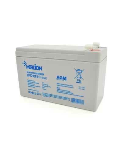 Аккумуляторная батарея MERLION AGM GP1295F2 12 V 9,5 Ah ( 150 x 65 x 95 (100)), 2.15 kg White Q10/420