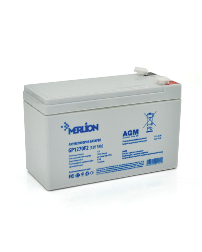 Аккумуляторная батарея MERLION AGM GP1270F2 12 V 7Ah ( 150 x 65 x 95 (100) ), 1.9 kg White Q10/480