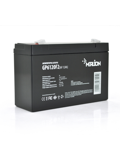 Аккумуляторная батарея MERLION AGM GP6120F2 6 V 12Ah ( 150 x 50 x 95 (100) ), 1.87 kg Q10