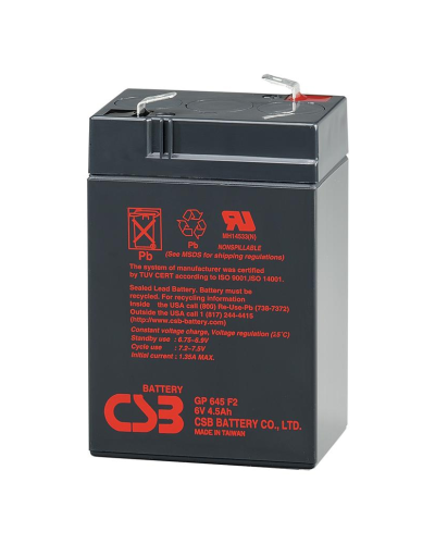 Аккумуляторная батарея CSB GP645, 6V 4.5Ah (70 х 47 х 102 (108) ), 0.85 kg Q20
