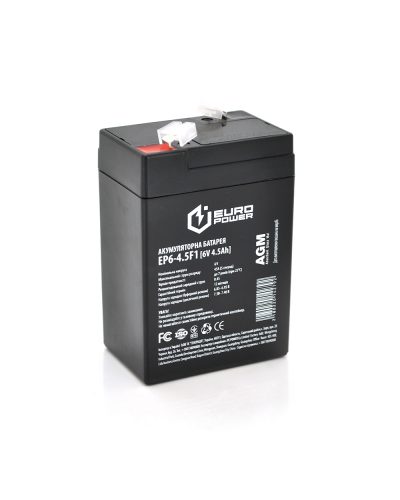 Аккумуляторная батарея EUROPOWER AGM EP6-4.5F1 6 V 4.5 Ah ( 70 x 47 x 100 (105) ), 0.715 kg Black Q20