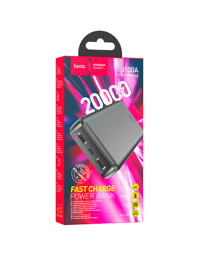 Power Bank HOCO J100A 20000mAh, USB+Type-C, 2A, Black, 0.470kg, Box