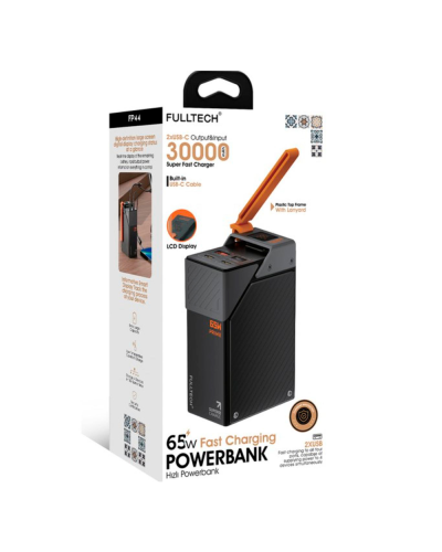 PowerBank FULLTECH PRIME 30000mAh, PD65W+22.5W, Input:(Type-C), Output:(USB,Type-C), индикация заряда, 0.600kg, Black, Box