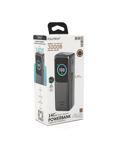 Powerbank Fulltech FP34 30000mAh, Fast charge PD140W, Li-pol, LCD Display, Вход:Type-C, Выходы: 2xUSB Type-C, 1xUSB Type-A, USB Type-C Cable, Box