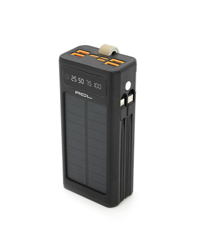 Powerbank ACL PW-90 30000mAh, SOLAR, Кабеля TypeC + Lighting, 0,72kg, Black, Box