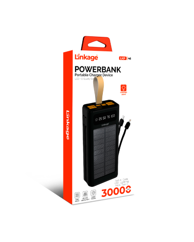 Power bank Linkage LKP-46, Solar 30000mAh, 22.5W, Кабеля Туре-С+Lighting, 0.70 kg, Black, Box