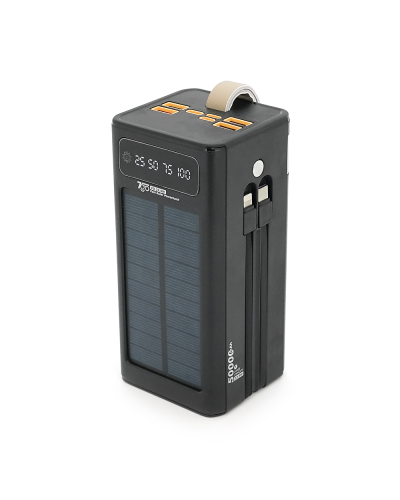 Powerbank 7GO GPW-01 50000mAh, Solar,PD22.5W, Li-pol, LCD Display, Вход:Type-C, Выходы: 2xUSB Type-C, 4xUSB Type-A, кабеля T-C/Ligh, 1,080, Black, Box