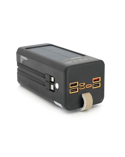 Powerbank 7GO GPW-01 50000mAh, Solar,PD22.5W, Li-pol, LCD Display, Вход:Type-C, Выходы: 2xUSB Type-C, 4xUSB Type-A, кабеля T-C/Ligh, 1,080, Black, Box