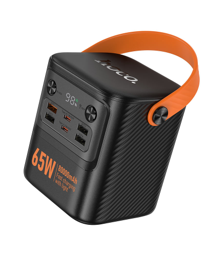 Power Bank HOCO J152 Pro 80000mAh, 4USB/2Type-C, 22.5W+65W, фонарик, Black, 1,380kg, Box