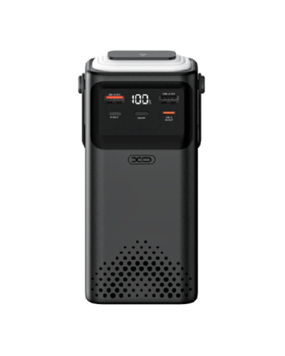 PowerBank XO-PR285 30000mAh Three Inputs and Six Outputs Comes with Four Cables+Lighting Fast Charging Mobile Power, PD20W, QC22.5W, plastic,Black