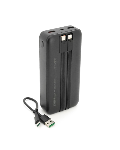 Power bank BETWEEN BTW-P6 20000mAh, 22.5W, 2 кабеля: Type-C+Lighting, Black, 490g, Box