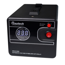 Стабилизатор напряжения релейный Bautech AVS-R500VA/300W однофазный, напольного монтажа, LED дисплей, диапазон 150-270V, AC230±8%, 140x118x220мм