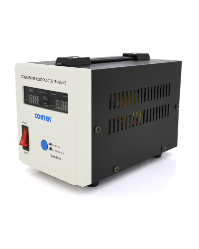 Стабилизатор напряжения релейный Conter SVR-1000VA/750W однофазный, напольного монтажа, LED дисплей, DC150-270V, AC230±8%, 2Shuko, Q8