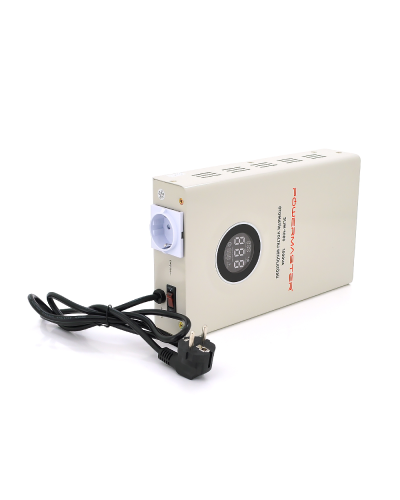 Стабилизатор напряжения настенный релейный POWERMASTER SW-1000, 1000W, LED, 6 ступеней, диапазон 140-260V, 220±7%, 2*Shuko, Металл, White
