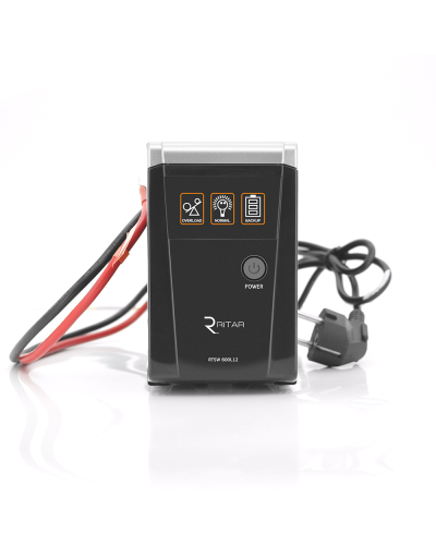 ИБП с правильной синусоидой RITAR RTSW-600 LED (360Вт), 12В , под внешний АКБ, Q4 (320*132*210) 4,2 кг (260*85*140)